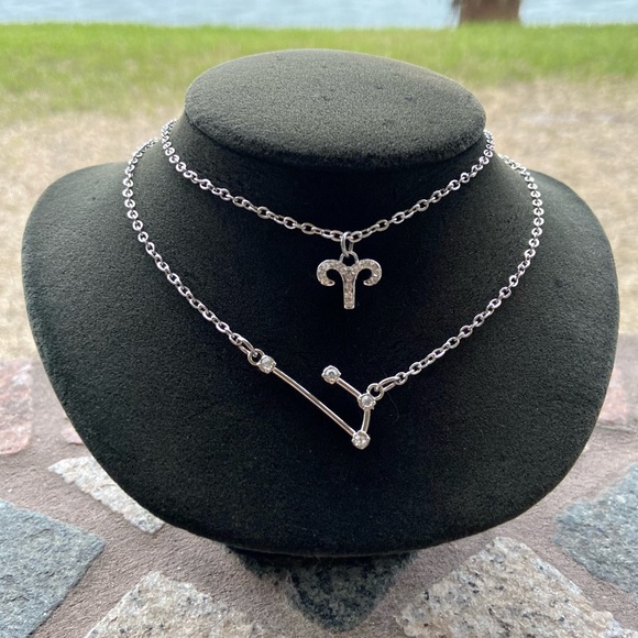 ♈️ ARIES zodiac sign & constellation stainless steel cz double layer necklace - Picture 4 of 14